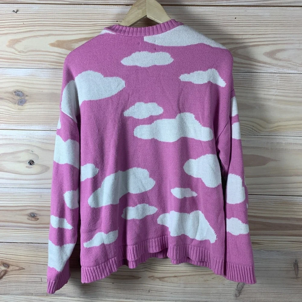 Asos‎ Chunky Sweater Women 6 Pink Clouds AOP Oversized Heavy Knit Made in UK - Picture 5 of 7